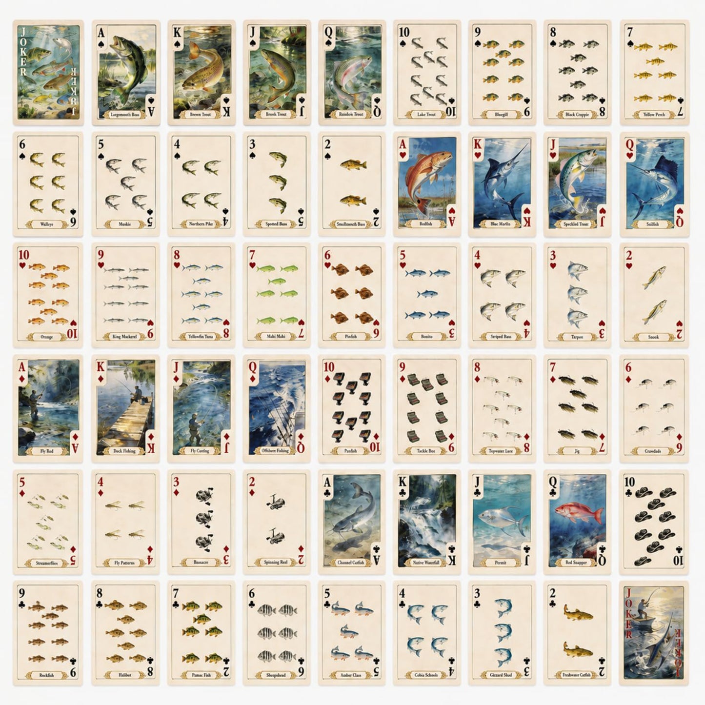 Shuffle Club Co Fishing Playing Cards – Angler & Fish Species Illustrated Deck | Poker Size Cards for Anglers & Outdoor Enthusiasts