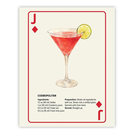 Shuffle Club Cosmopolitan Cocktail Poster – Jack of Diamonds, 8.5×11, Unframed