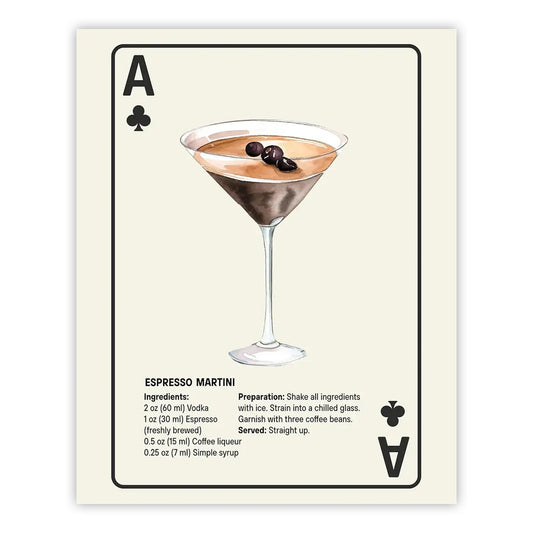 Shuffle Club Espresso Martini Cocktail Poster – Ace of Clubs, 8.5×11, Unframed