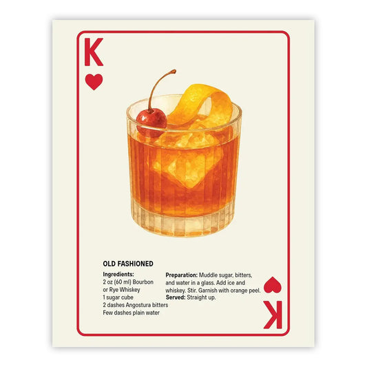 Shuffle Club Old Fashioned Cocktail Poster – King of Hearts, 8.5×11, Unframed
