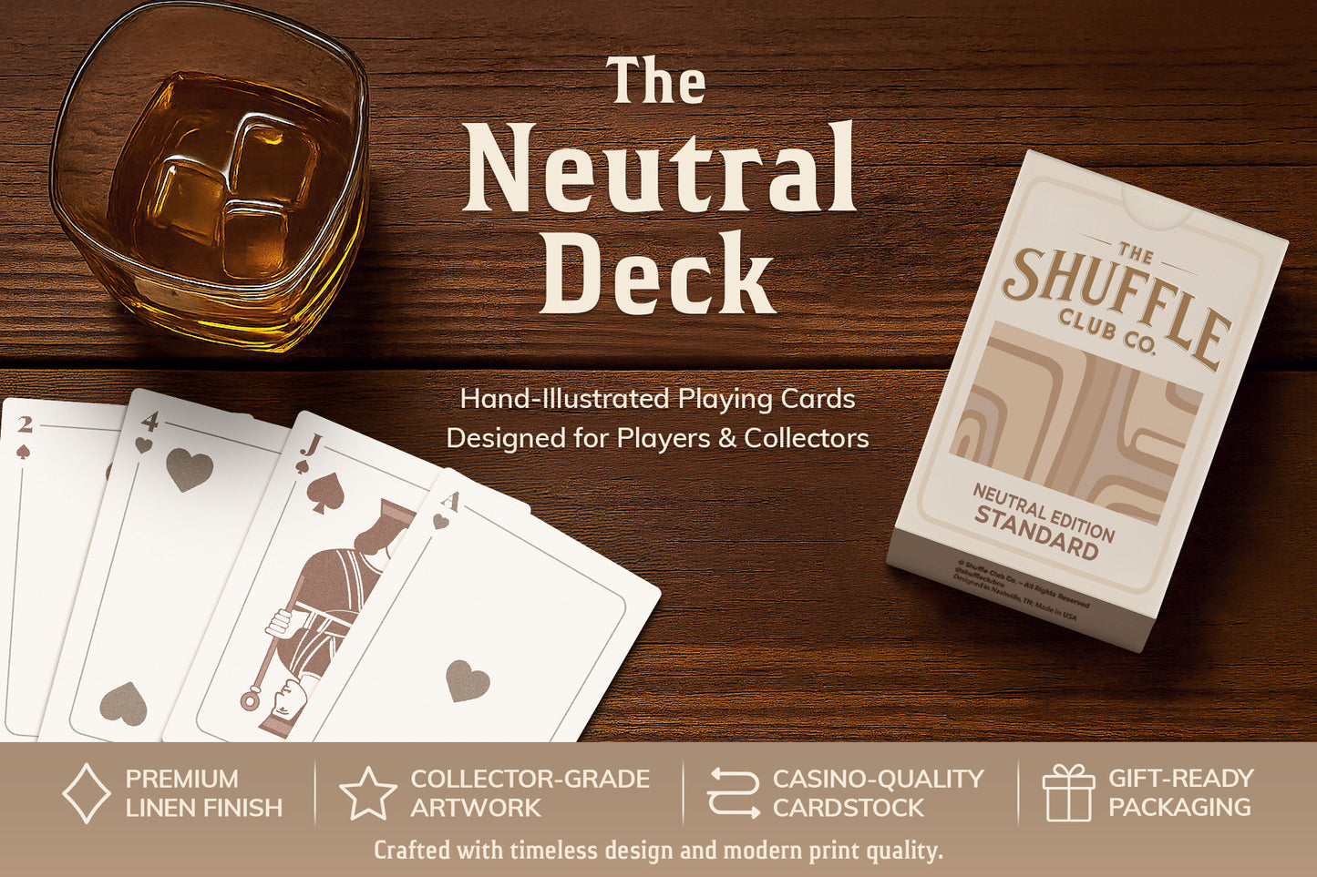 Neutral Playing Cards – Minimal Earth-Tone Deck with Clean Modern Design & Premium Stock