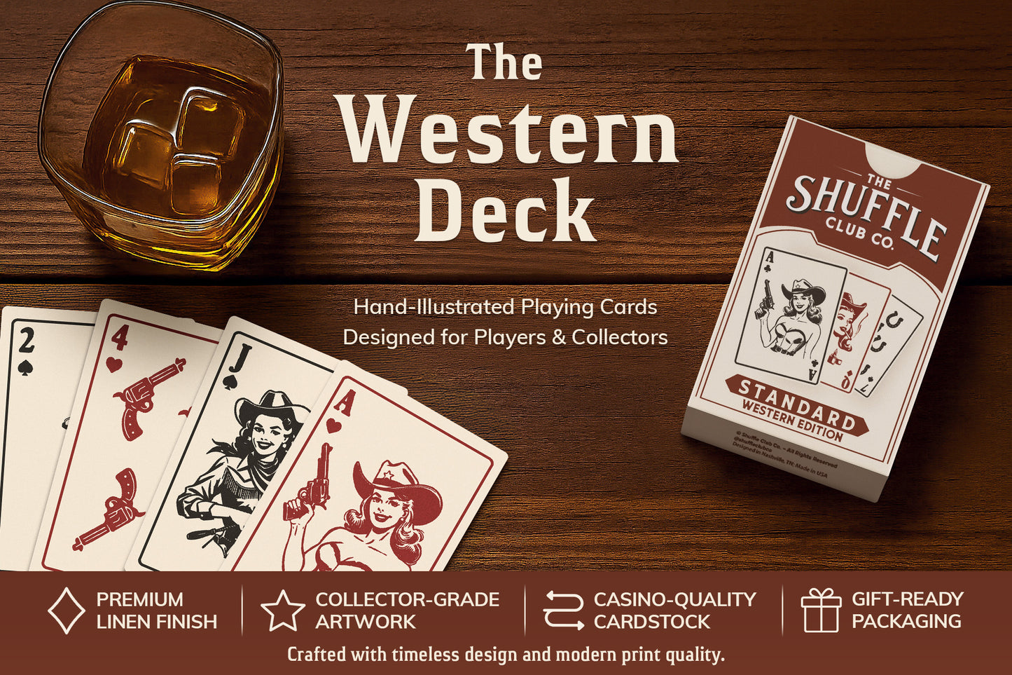 Western Playing Cards – Vintage Cowboy Deck with Custom Western Art & Premium Stock