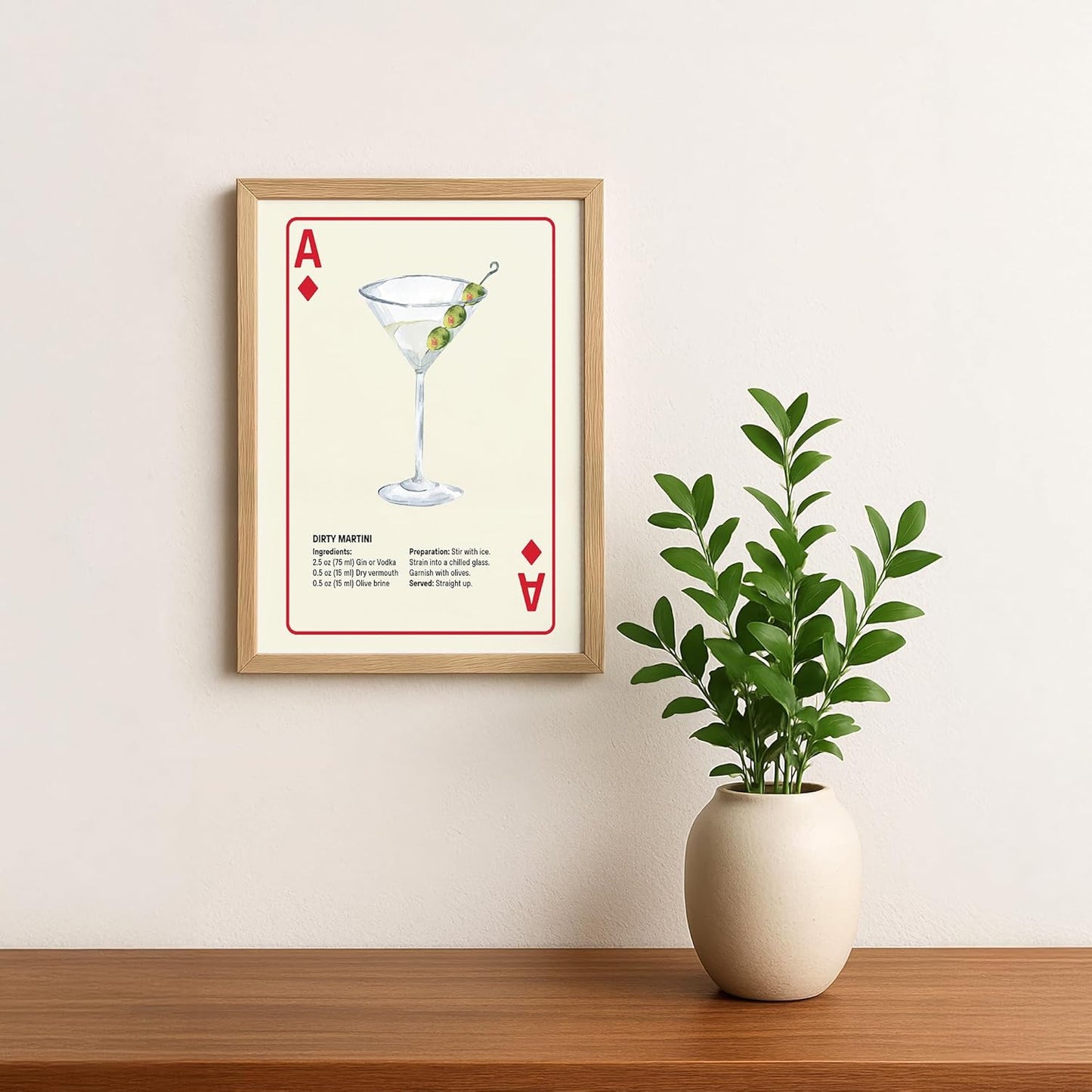 Shuffle Club Co. Dirty Martini Series – 8x10 Cocktail Poster | Vintage Bar Wall Art, Coffee Drink Print, Made in Nashville USA (Ace of Diamonds, 8x10, Unframed)