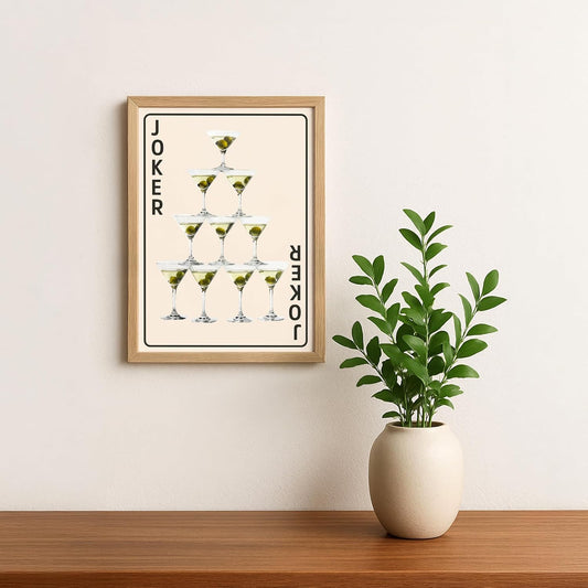 Shuffle Club Co. Joker Martini Tower Black – 8x10 Cocktail Poster | Watercolor-Style Bar Wall Art, Vintage Playing Card Design, Made in Nashville USA (Black, 8x10, Unframed)