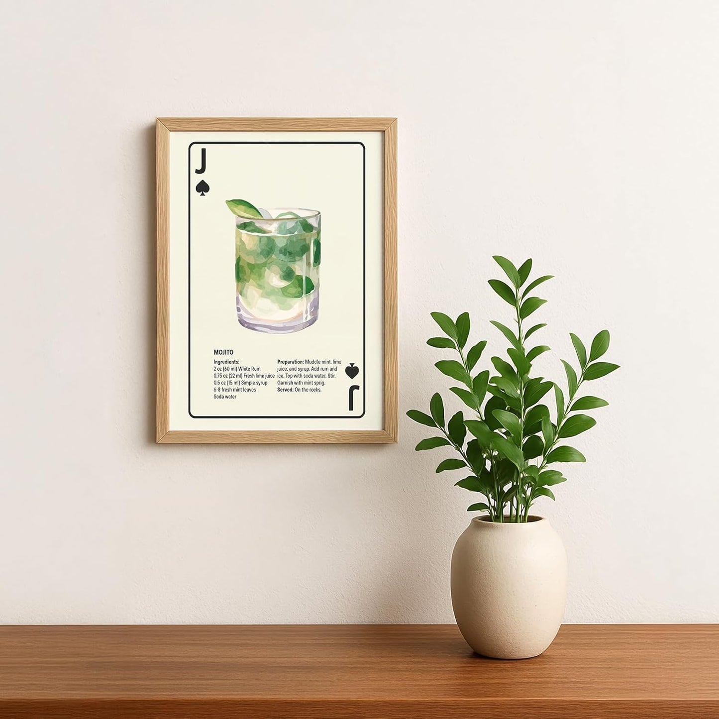 Shuffle Club Co. Mojito Series – 8x10 Cocktail Poster | Watercolor-Style Bar Wall Art, Vintage Playing Card Design, Made in Nashville USA. (Jack of Spades, 8x10, Unframed)