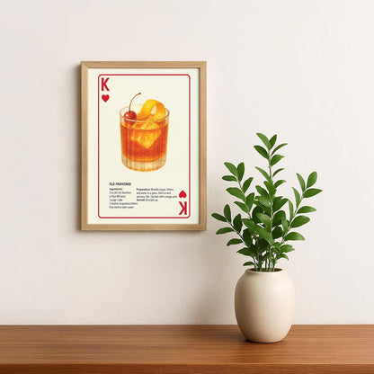 Shuffle Club Co. Old Fashioned Series –  8x10 Cocktail Poster | Vintage Playing Card Wall Art, Rustic Americana Decor, Made in Nashville USA (King of Heart, 8x10, Unframed)