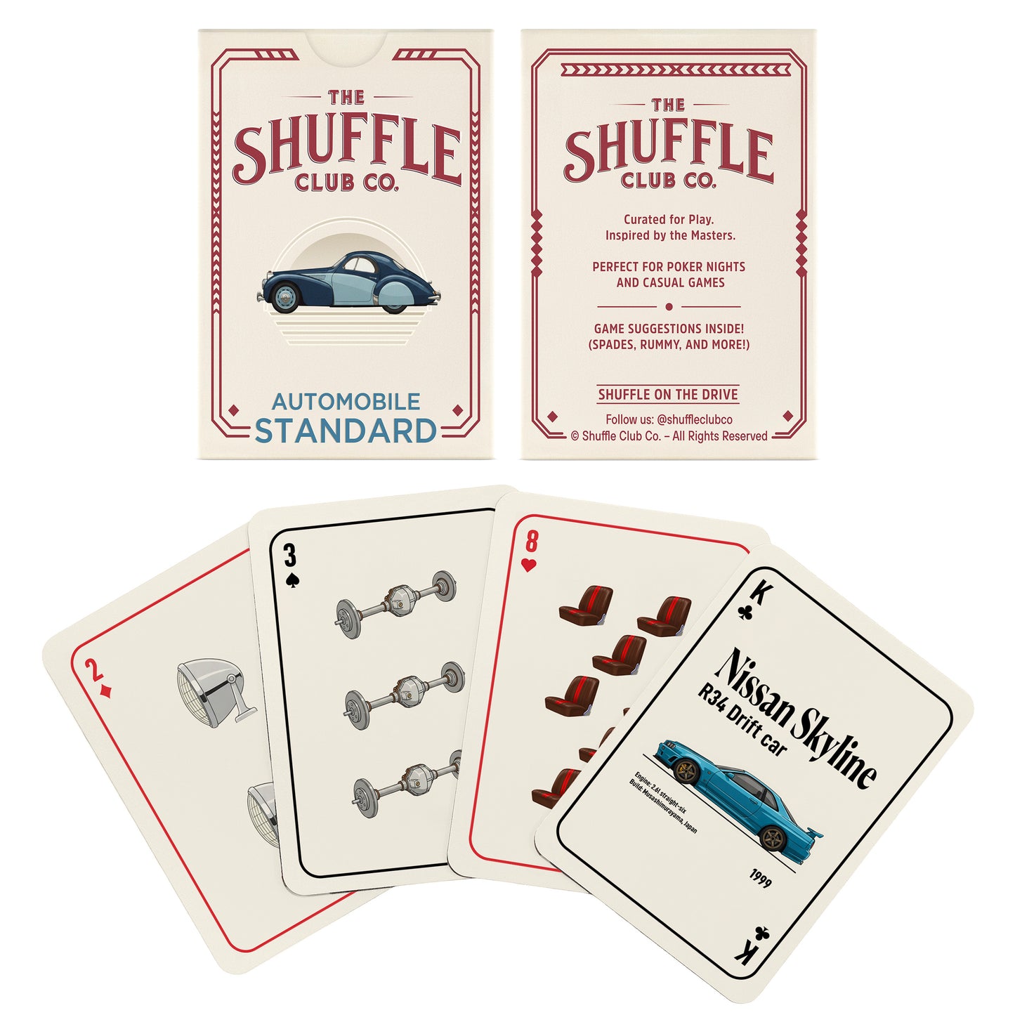 Auto Playing Cards – Classic Cars Deck with Retro Automotive Illustrations & Premium Stock