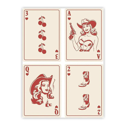 Western Art Prints Set of 4 – Vintage Playing Card Designs, Unframed (8x10)