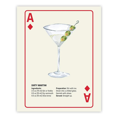 Shuffle Club Co. Dirty Martini Series – 8x10 Cocktail Poster | Vintage Bar Wall Art, Coffee Drink Print, Made in Nashville USA (Ace of Diamonds, 8x10, Unframed)