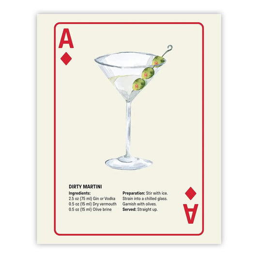 Shuffle Club Co. Dirty Martini Series – 8x10 Cocktail Poster | Vintage Bar Wall Art, Coffee Drink Print, Made in Nashville USA (Ace of Diamonds, 8x10, Unframed)