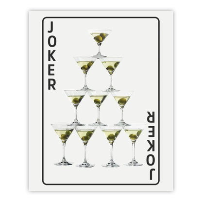 Shuffle Club Co. Joker Martini Tower Black – 8x10 Cocktail Poster | Watercolor-Style Bar Wall Art, Vintage Playing Card Design, Made in Nashville USA (Black, 8x10, Unframed)