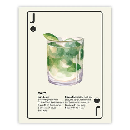 Shuffle Club Co. Mojito Series – 8x10 Cocktail Poster | Watercolor-Style Bar Wall Art, Vintage Playing Card Design, Made in Nashville USA. (Jack of Spades, 8x10, Unframed)