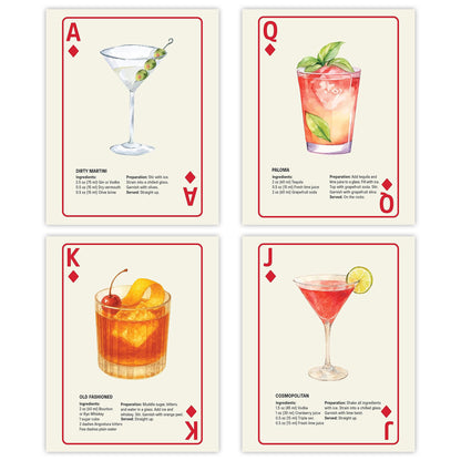Shuffle Club Co. Cocktail Poster set - 4 - Playing Card Wall Art (8x10, Unframed)