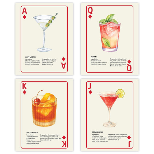 Shuffle Club Co. Cocktail Poster set - 4 - Playing Card Wall Art (8x10, Unframed)