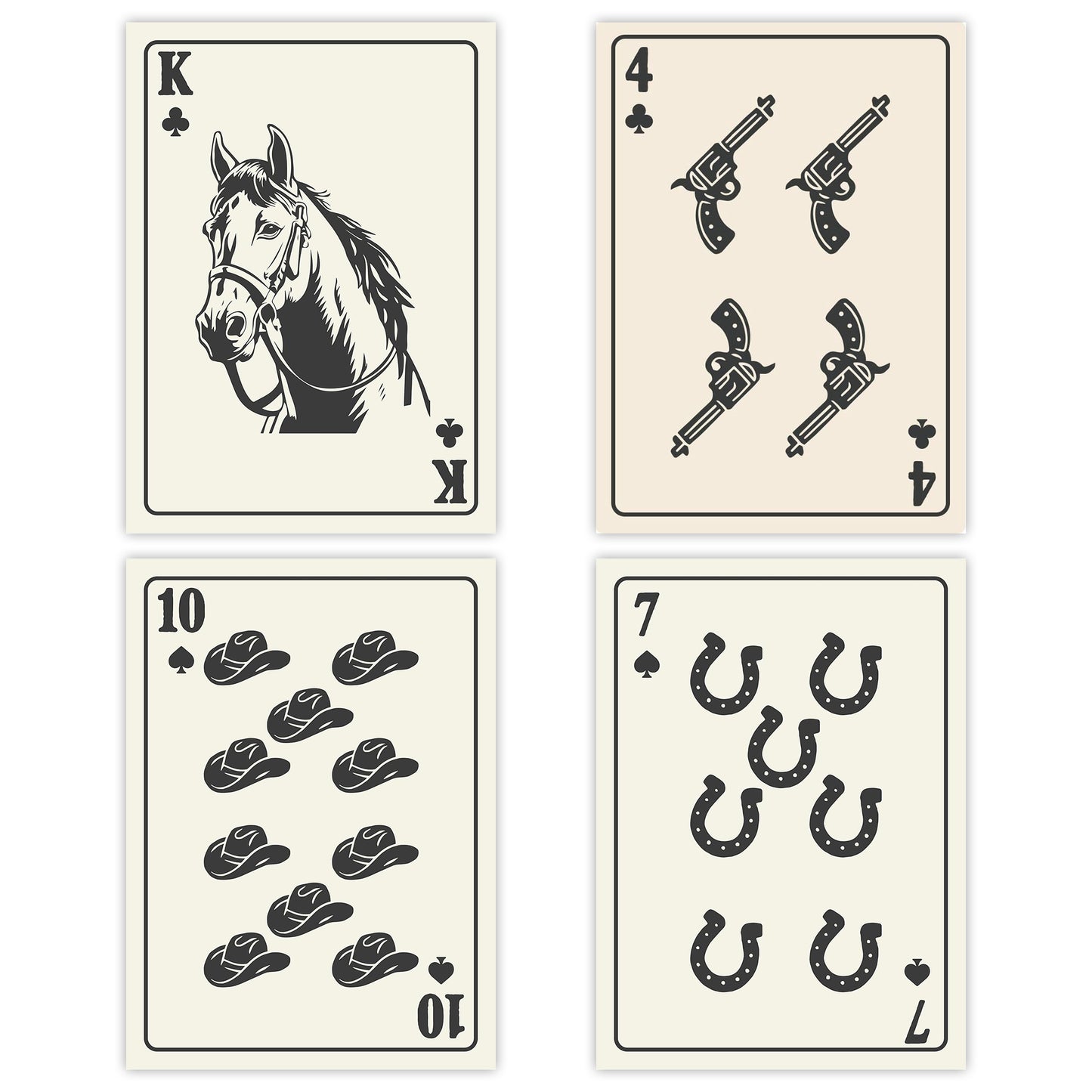 Shuffle Club Co. Poster set of 4 - Horse Collection Western Poster (8x10 (Unframed))