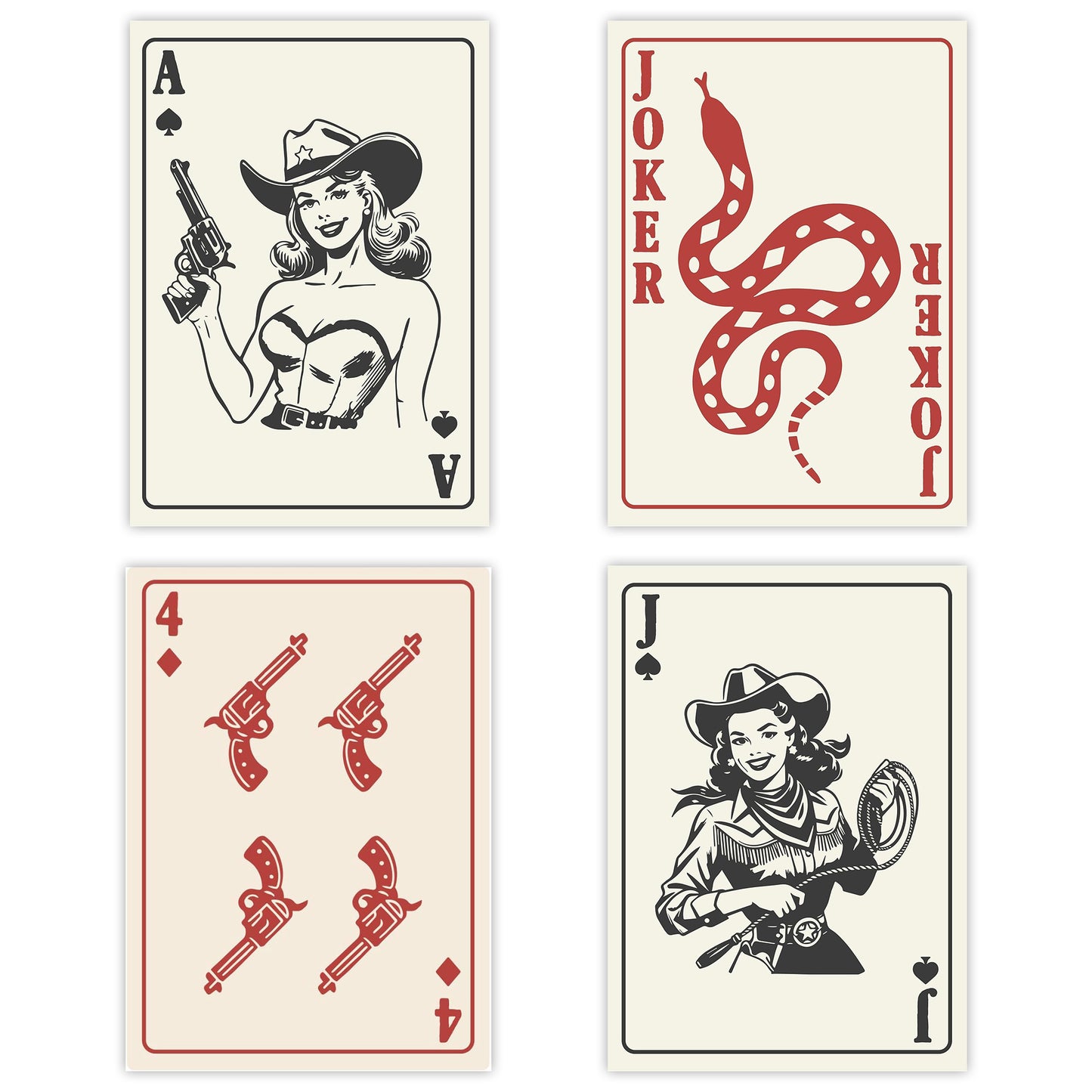 Shuffle Club Co. (Set of 4) - Sheriff & Guns Collection – Western Poster (8x10, Unframed)